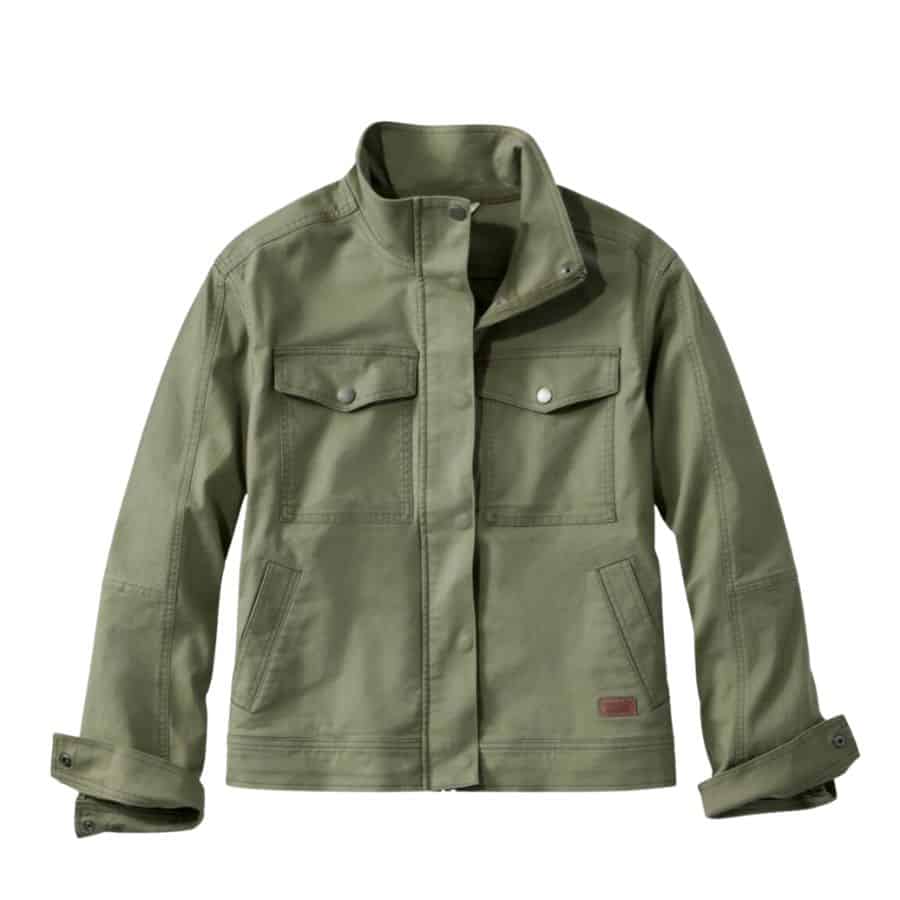 A khaki green safari-style utility jacket