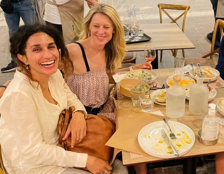 Susan Heinrich with her tour guide, Penelope Triantafyllidou, in Athens Greece