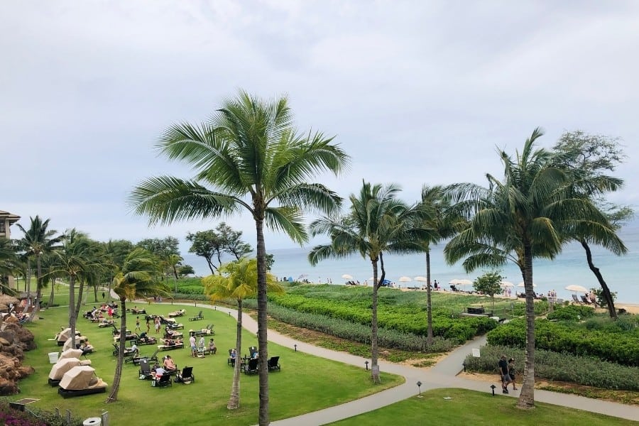 The view of the boardwalk in Kaanapali from the Westin Nanea Ocean Villas
