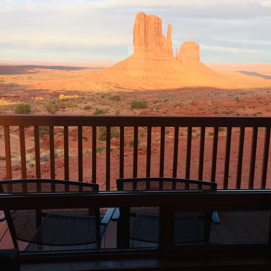 The view of Monument Valley out of a cabin at the Monument Valley View hotel