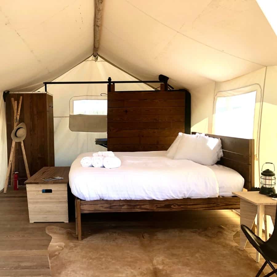 A deluxe glamping tent at Under Canvas Yellowstone