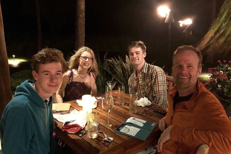 Susan Heinrich with her family at Duke's Maui Restaurant