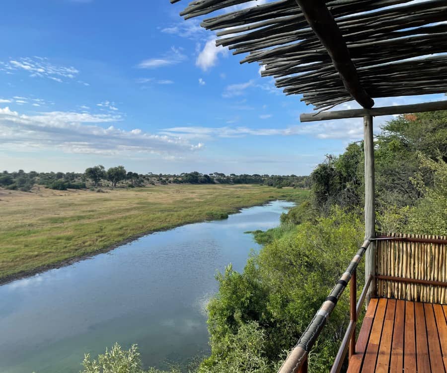A view of the Boteti River from the verandah of a chalet at the Leroo La Tau safari lodge in Botswana.