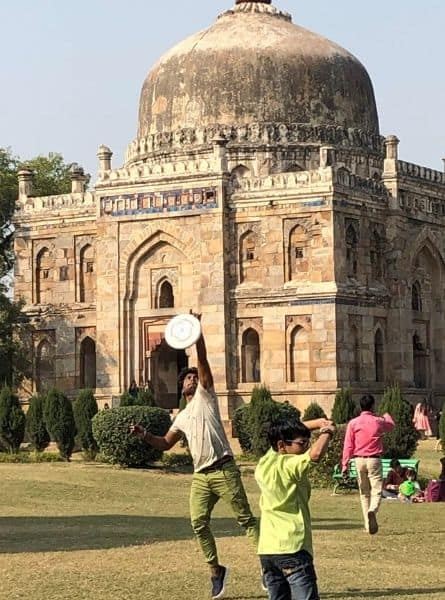 Playing frisbee at the Lodi Temple