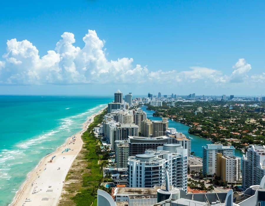 An aerial view of MiamiBeach, an ideal girls trip destination