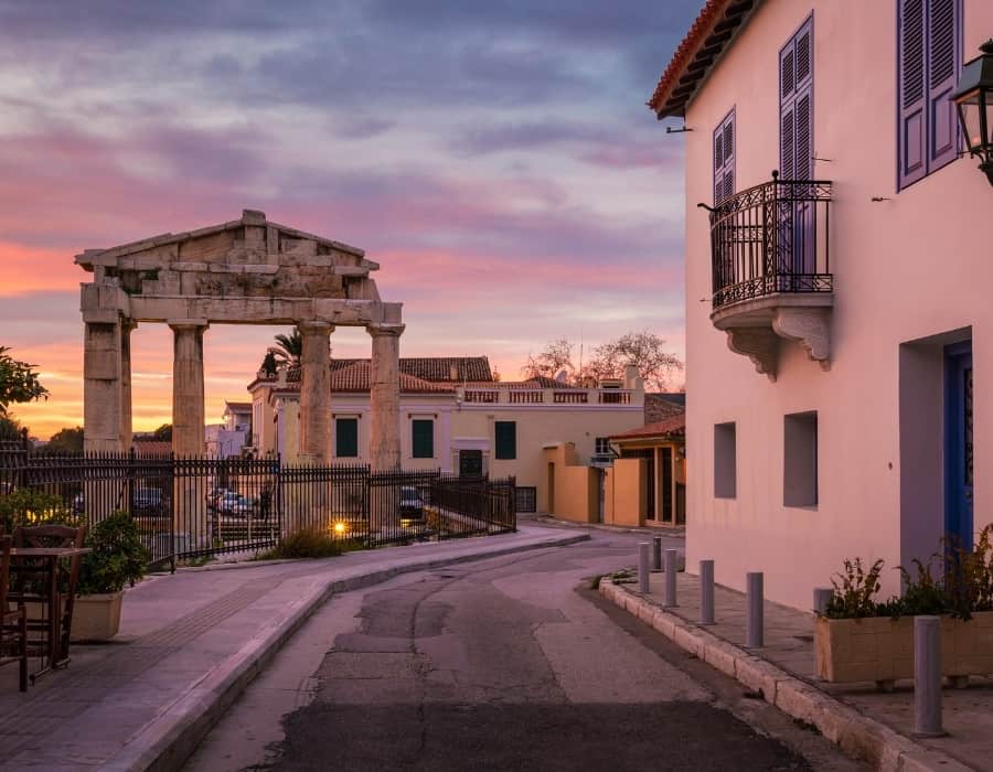 Plaka Athens at sunset, with no one around