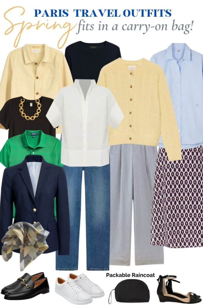 A graphic shows clothing items that combine to create outfits for Paris