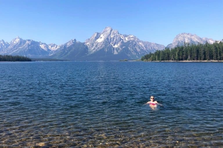 Susan Heinrich swimming in Jackson Lake at Grand Teton National Park