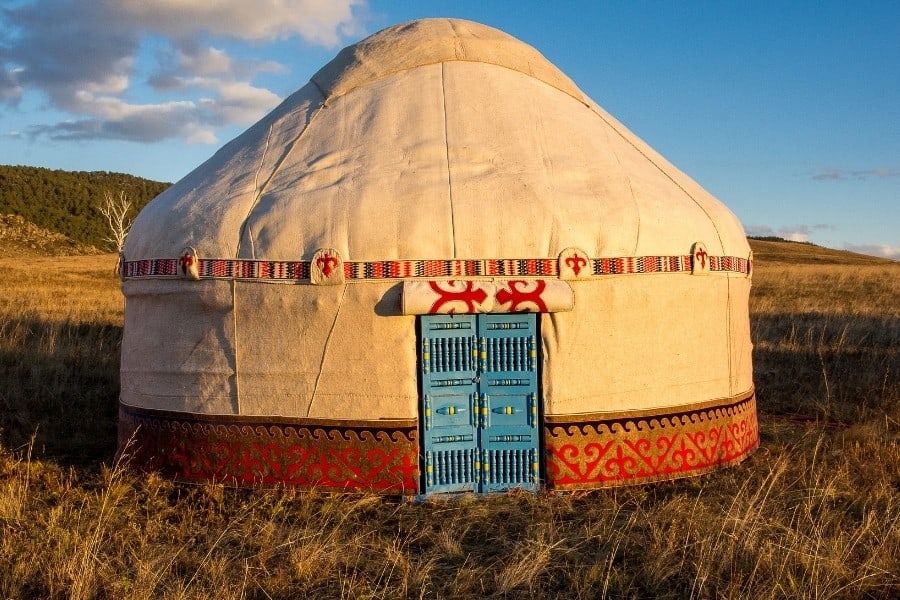 A traditional yurt in an open meadow in Asia