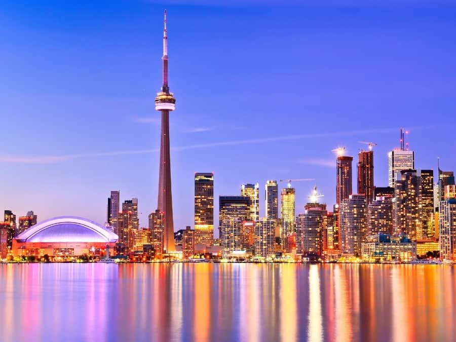 The Toronto skyline at sunset
