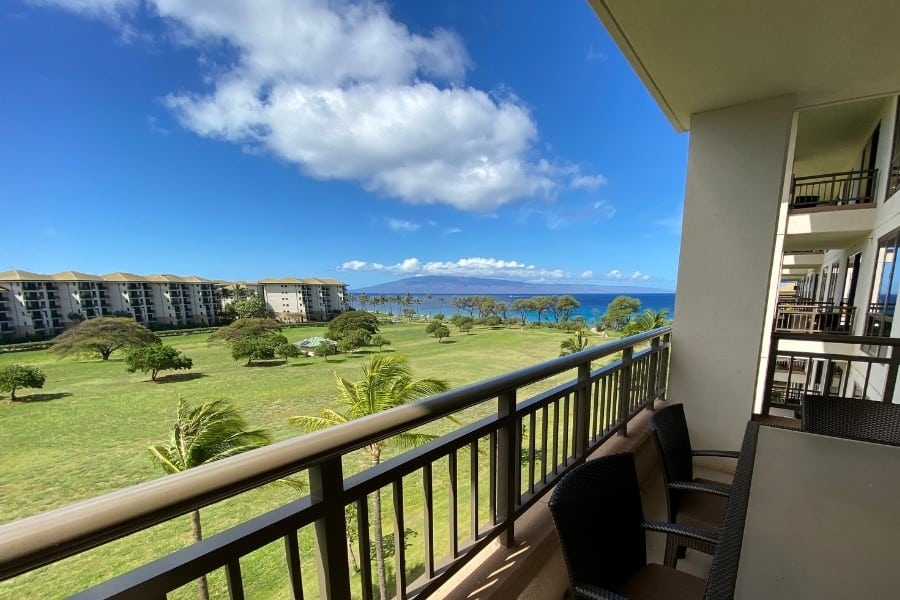 A gorgeous partial view of the ocean from a resort view room at the Westin Nanea Ocean Villas in Maui