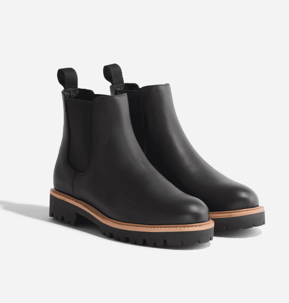 black short leather boots with a thick rubber sole